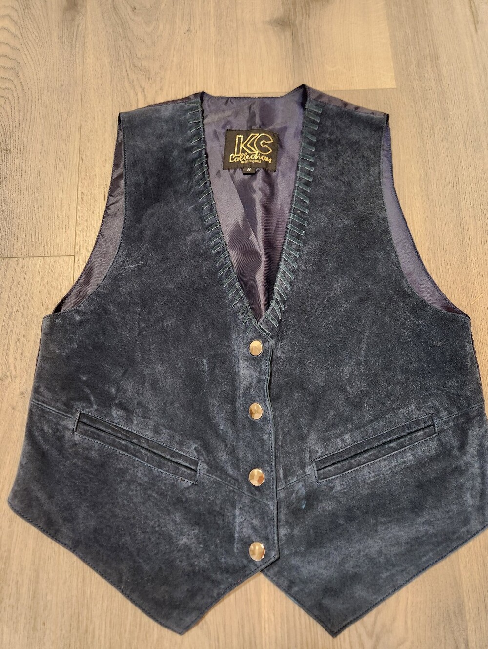 K&C Collection Men's Suede Leather Vest Navy Stitching Western Country Cowboy